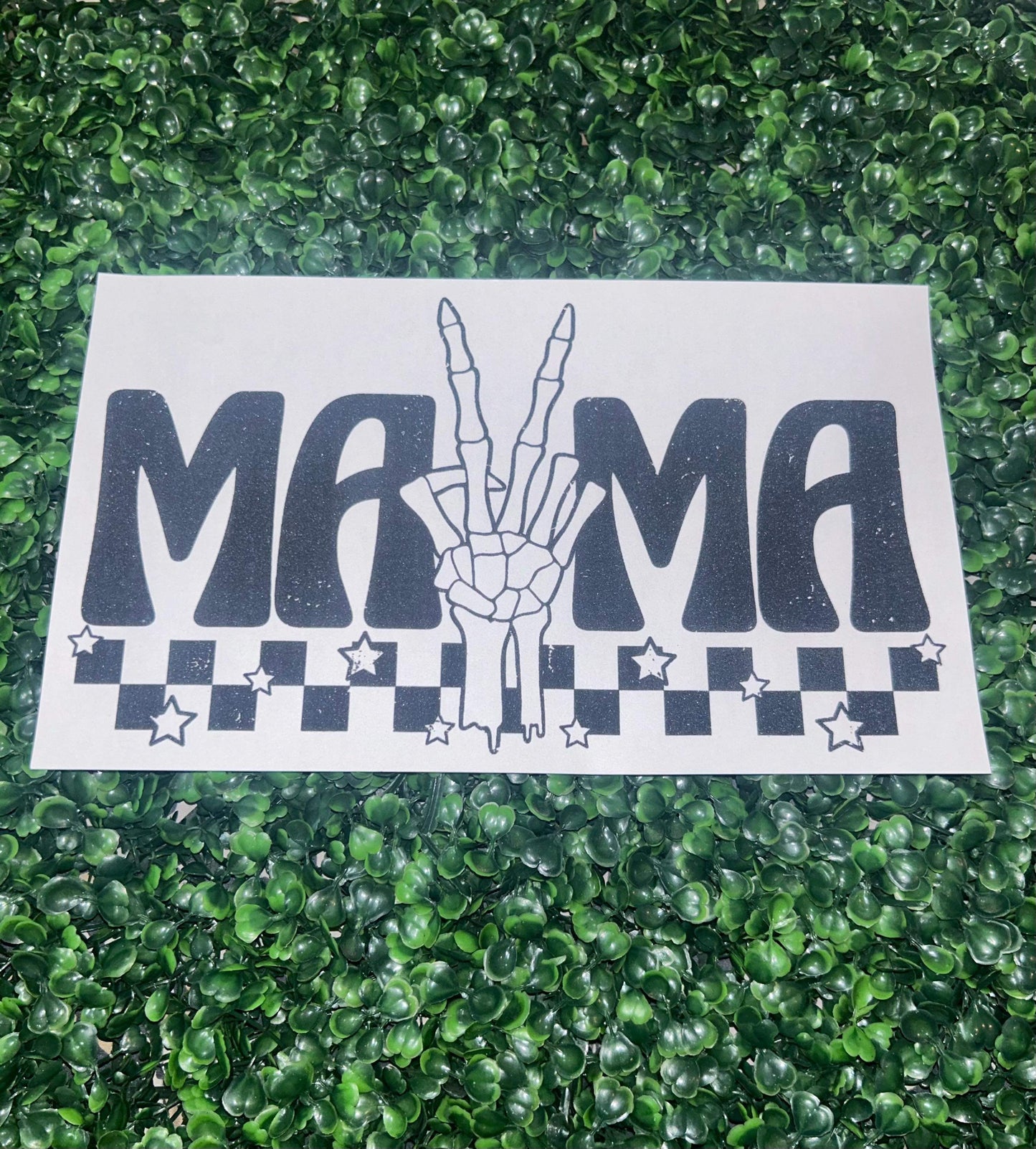 Mama with Skull Hand and Checkered Print Screen Print Heat Transfer