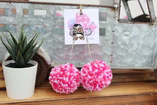 multicolored pink pom pom earings